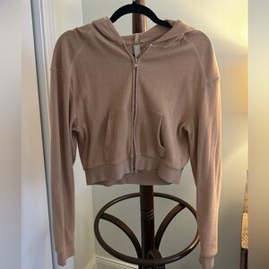 SKIMS Waffle Hoodie Ochre Camel Tan Thermal Cropped Full Zip